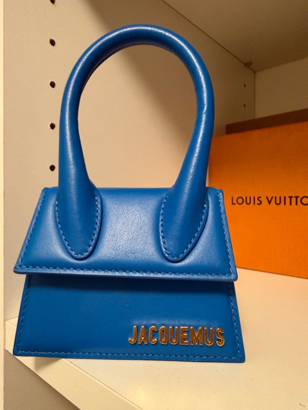 Jacquemus Blue Le Chiquito Mini Top-Handle Bag with Gold Logo